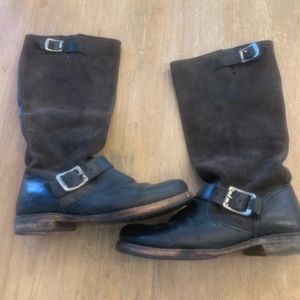 Frye Women's Veronica Slouch Tall Boots US 7 Moto Biker Buckle Black leather